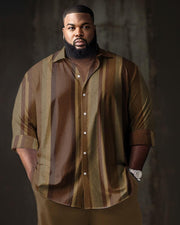 Men's Plus Size Retro Striped Long Sleeve Lapel 2 Shirt Set