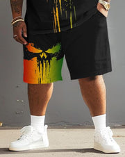 Men's Plus Size Reggae Skull Oil Painting T-Shirt Shorts Suit
