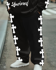 Alphabet Cross Print Plus Size Hoodie Suit