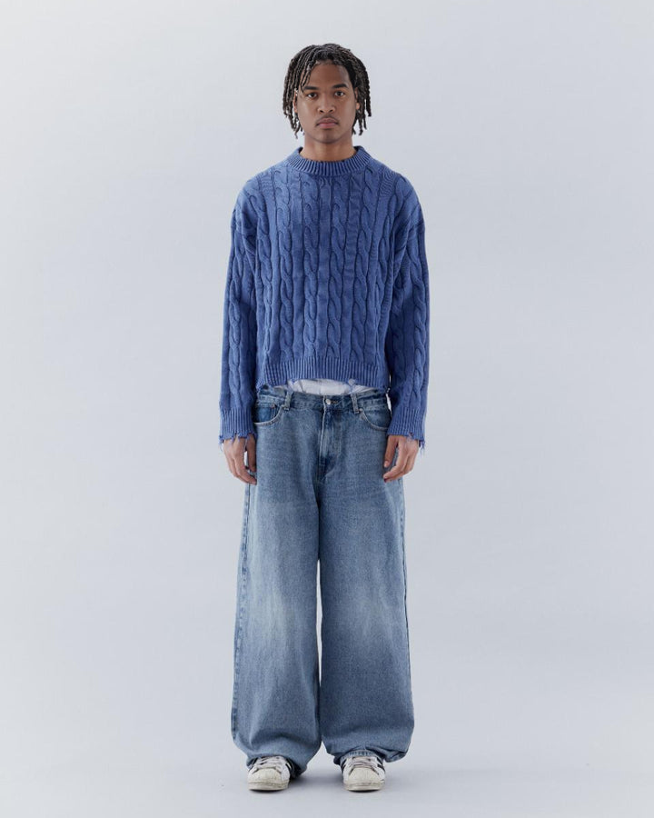 Men's and Women's Ripped Cable Knit Sweaters