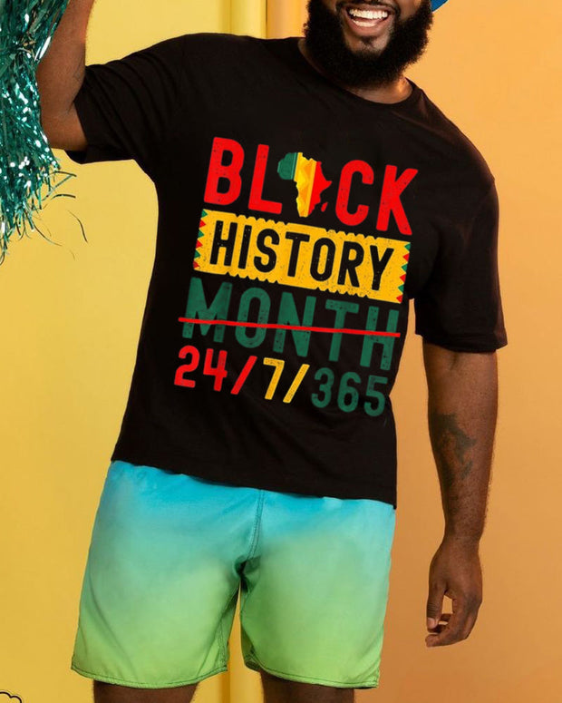 Contrasting Black History Month Letter Print Oversized Short Sleeve T-Shirt