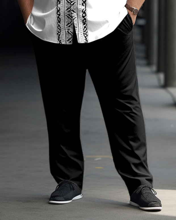 Plus Size Black Embroidered Print Design 2-Piece Walking Suit