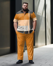 Plus Size Men's Casual Colorblock Walking Suit