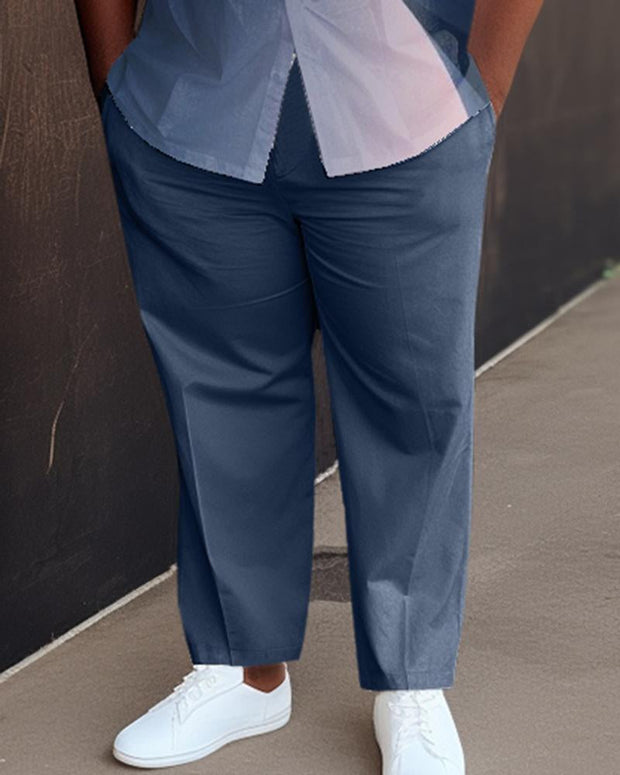 Blue Gradient Plus Size Short Sleeve Walking Set