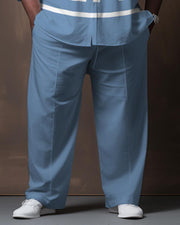 Plus Size Men's Blue Stitching White Gradient Long Sleeve Walking Suit