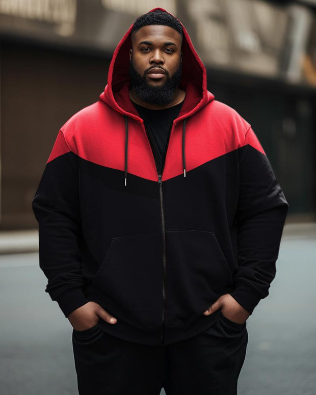 Men's Plus Size Casual Color Splicing Zip Hoodie