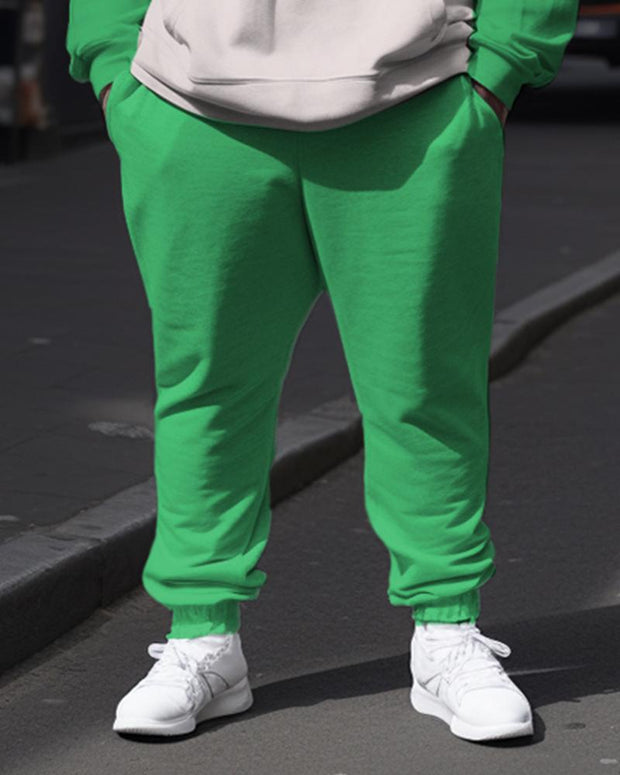 Plus Size Men's Green  Hoodie SetTwo-Piece Set