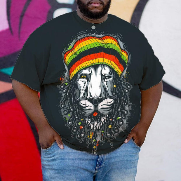 Contrasting Black Lion Head Print Plus Size Men's T-Shirt