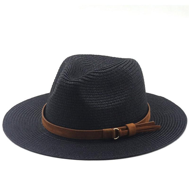 Spring Summer Panama Hat Black Belt Accessories Straw Top Hat