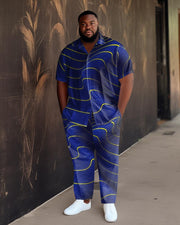 Blue Men's Ombre Art Plus Size Short Sleeve Walking Shirt
