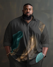 Black Men's Ombre Art Plus Size Long Sleeve Walking Set