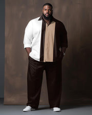 Men's Plus Size Color Matching Gradient Long Sleeve Walking Suit
