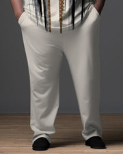 Men's Plus Size Gentleman Graphic Polo Zip Shirt and Pants Two-Piece Set
