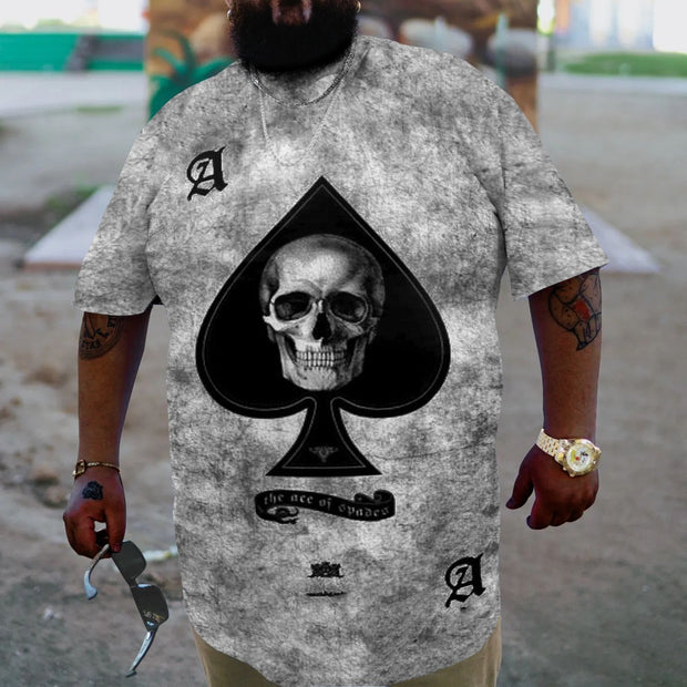 Men's Plus Size Vintage Spade Skull Print T-Shirt