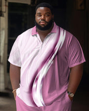 Plus Size Men's Pink Simple Gradient Short Sleeve Walking Suit