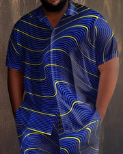 Blue Men's Ombre Art Plus Size Short Sleeve Walking Shirt