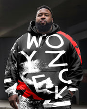 Plus Size Men's Wye Ong letters  Hoodie Set Two-Piece Set