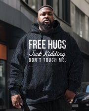 Men's Plus Size Casual Distressed Free Hugs Two Piece Hoodie Set